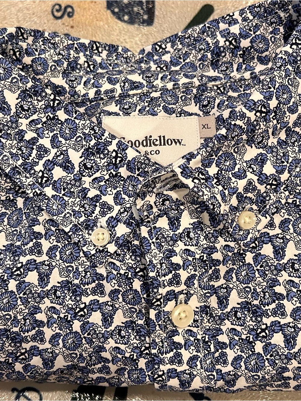 Goodfellow & Co White Shirt with Blue Floral Print